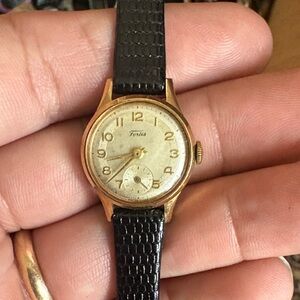 Fortis Gold-Tone Watch with Black Strap